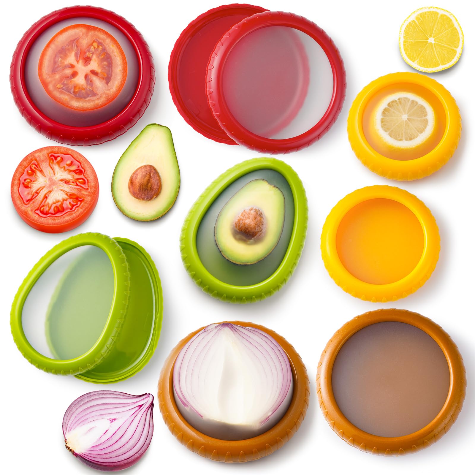 SunQuaterin Avocado Saver and Onion Storage Set,4 Pcs Silicone Fruit Vegetable Anti-oxidation Box,Reusable Fridge Fresh Pod Food Storage,Perfect Lemons Tomato Garlic Containers (Type B/ 8 PCS,Large)
