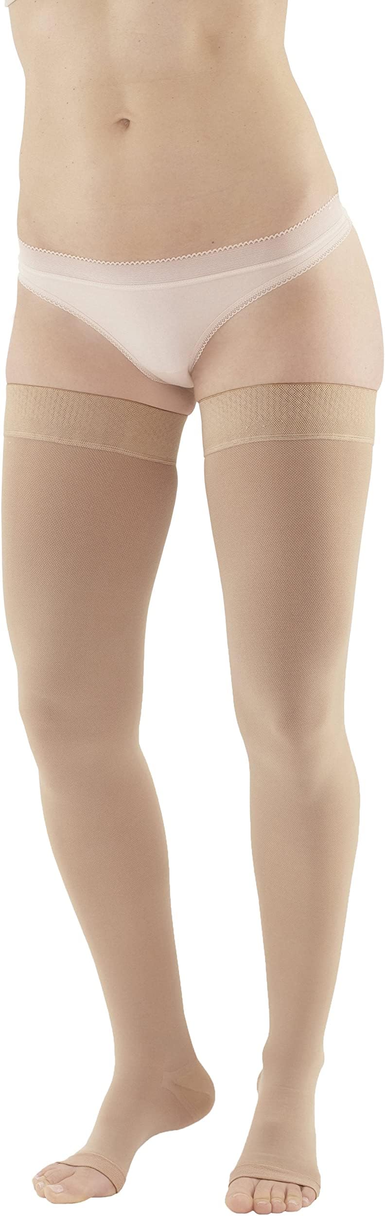 Ames Walker AW Style 212 Medical Support 20-30 mmHg Firm Compression Open Toe Thigh High Stockings w/Band Beige Small