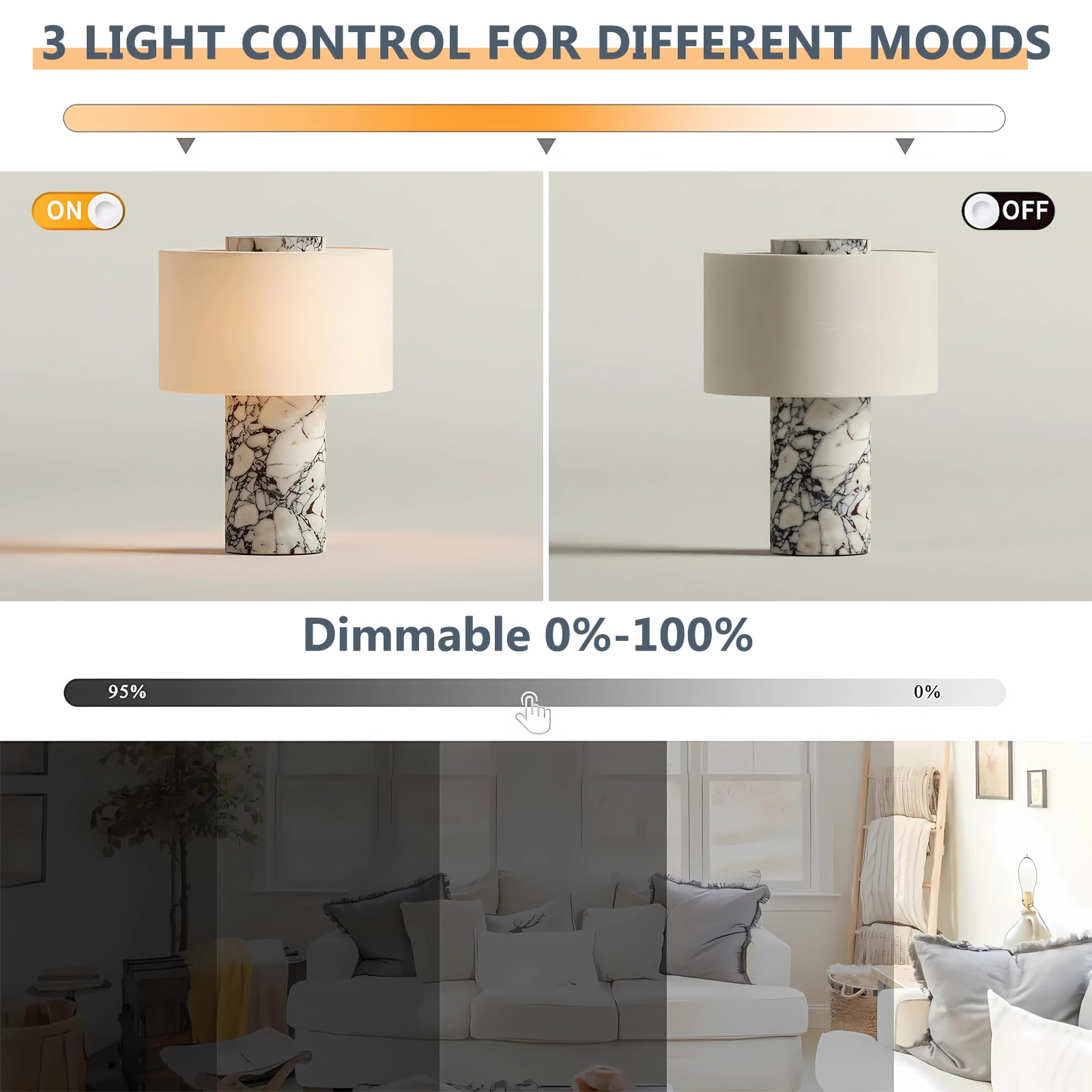 Lampada da tavolo moderna touch control con base in marmo, ricaricabile, decorativa, dimmerabile, design di lusso per camera da letto, ufficio e soggiorno