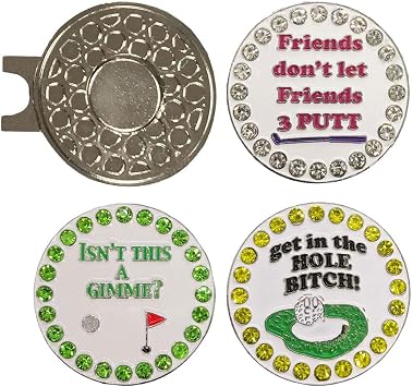 Putting Pack Golf Ball Markers with Magnetic Hat Clip | Enjoy a sparkling collection of putting-themed ball markers made to bring fun and laughs to every green.