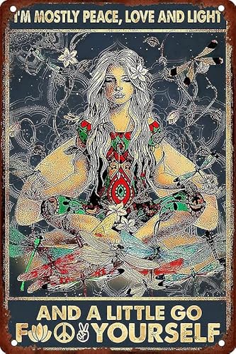RIFOSA 12"x8" I'm Mostly Peace Love And Light Tin Sign Wall Decor Metal Sign Door Plaque Tin Sign Country Home Decor