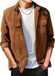Mens Corduroy Shirts Jacket Button Down Long Sleeve Work Shirts Shackets with Pocket