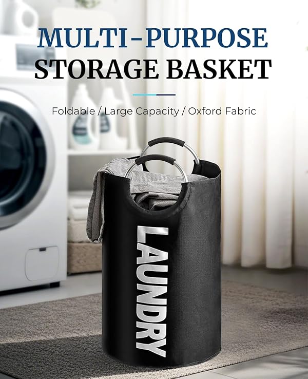 UULANFA Large Laundry Basket 82L, Collapsible Laundry Hamper with Handles, Foldable Freestanding Waterproof Fabric Laundry Bag for Bedroom, Bathroom, Dorm (Black, 115L) by UULANFA - Used condition - Image 2