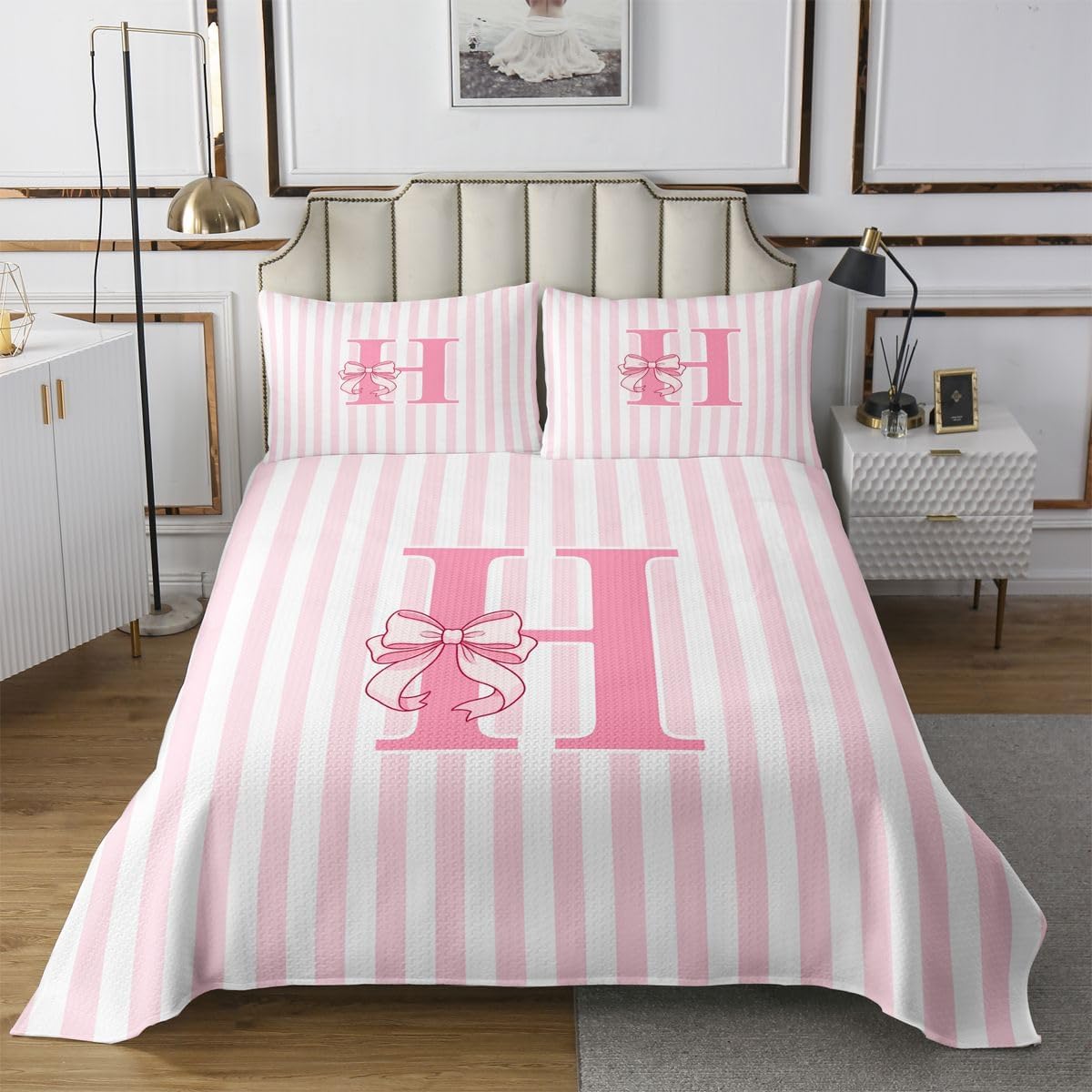 Feelyou Kids Girls Pink Bow Bedspread King Size Coverlet Set image 2
