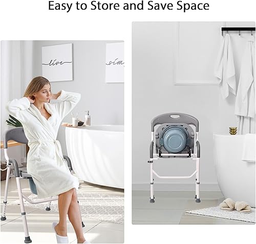 Miniatura 3 de Silla de ducha plegable con brazos y respaldo, asiento de seguridad ligero ajustable de 6 niveles con cojín de EVA suave y cómoda desmontable para