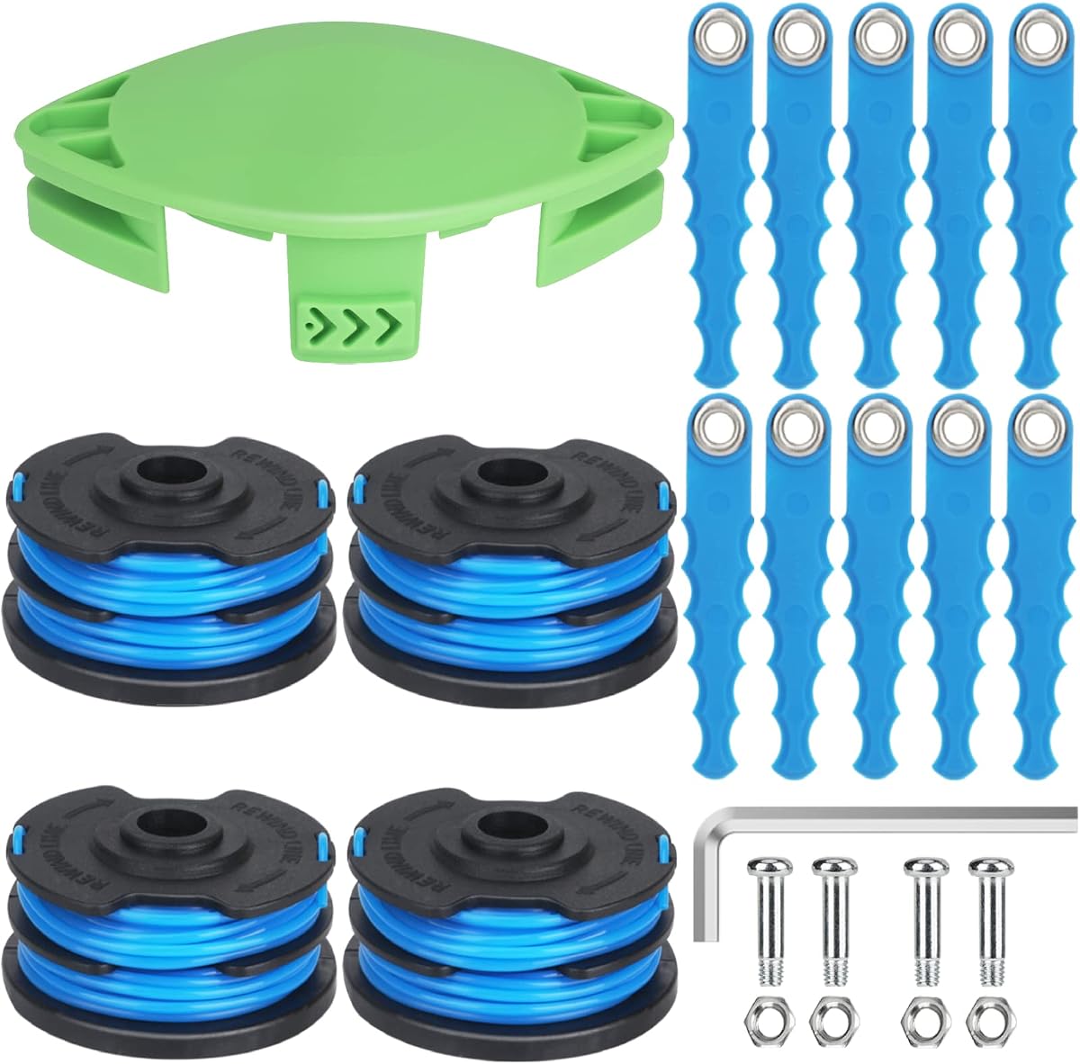 2900719 Trimmer Spool & Blades Replacement for Greenworks 2101602 | Fit for Greenworks 2101602,STBA40B210,ST40B410,BST4000 24V 40V Series Trimmer,String Line 20Ft 0.065",Trimmer Head,10 Blades