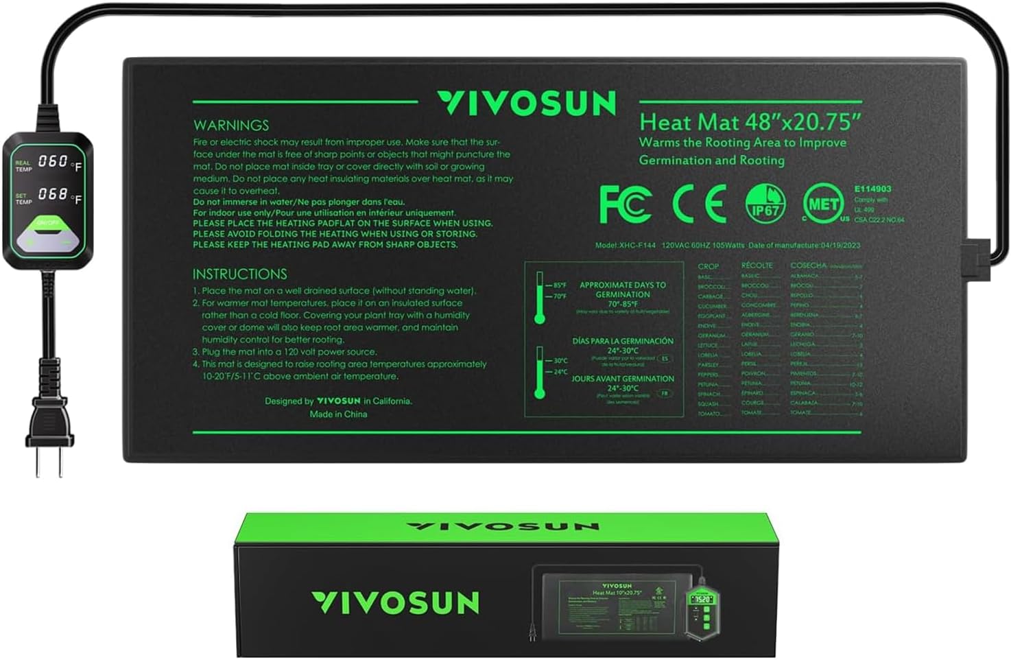 VIVOSUN 48"x20.75" Seedling Heat Mat with Built-in Temperature Controller, UL & MET-Certified Waterproof Plant Heating Pad for Germination, Hydroponics, Brewing, Breeding, and Greenhouses