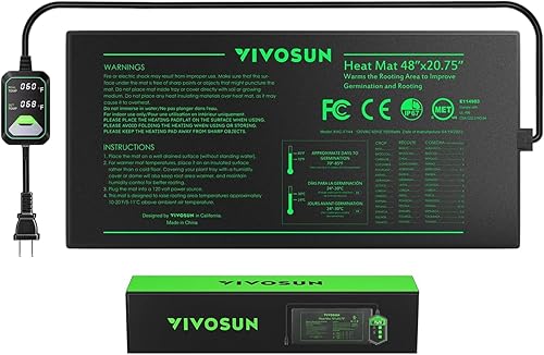 VIVOSUN Alfombrilla térmica de plántulas con controlador de temperatura de pantalla digital dual autoajustable, 48 x 20.75 pulgadas, almohadilla