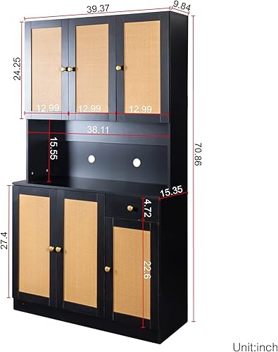 Miniatura 2 de Holaki Armario de buffet de 71 pulgadas, aparador de cocina, despensa, armario de madera para almacenamiento de cocina, almacenamiento de