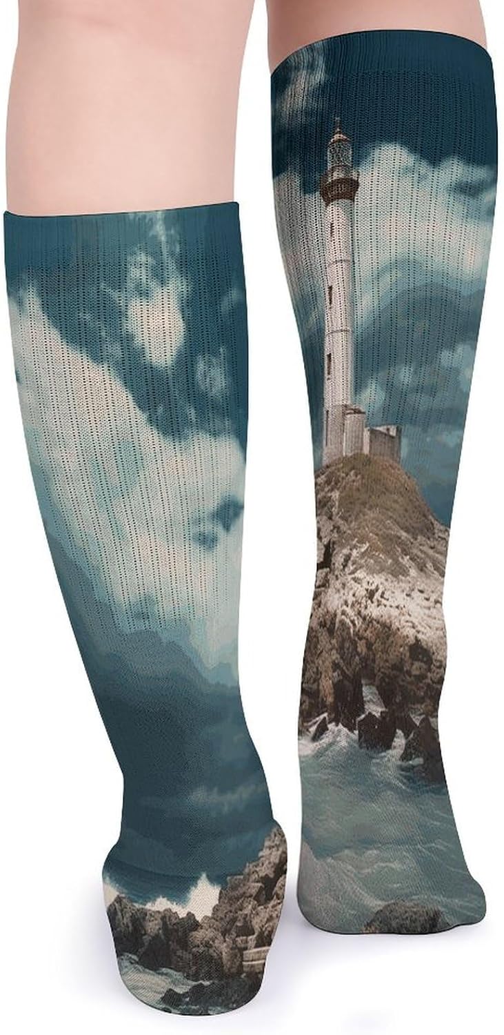 Lighthouse Seaside Knee High Socks Cozy Knee High Socks Soft Mid-Length Sock for All Seasons Daily Wear Adult