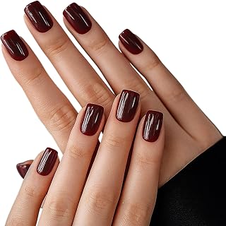 24 Stück Weinrote Press-On Nägel Selbstklebend, Extra Kurz Quadratisch für DIY-Nageldesign, Alltags-Nageldekoration, Partys und Events