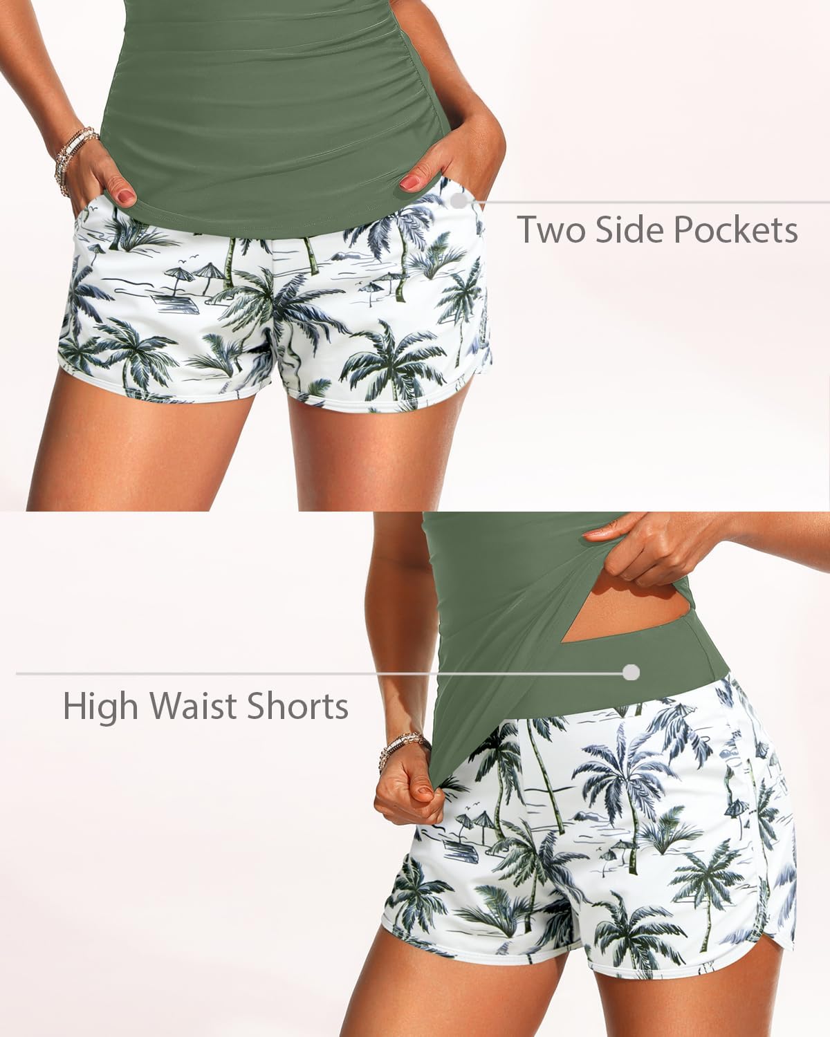 Womens Tankini Swimsuits with Shorts - Two Piece Tummy Control Bathing Suits with Pockets V Neck Swimwear Boyshorts - Image 4