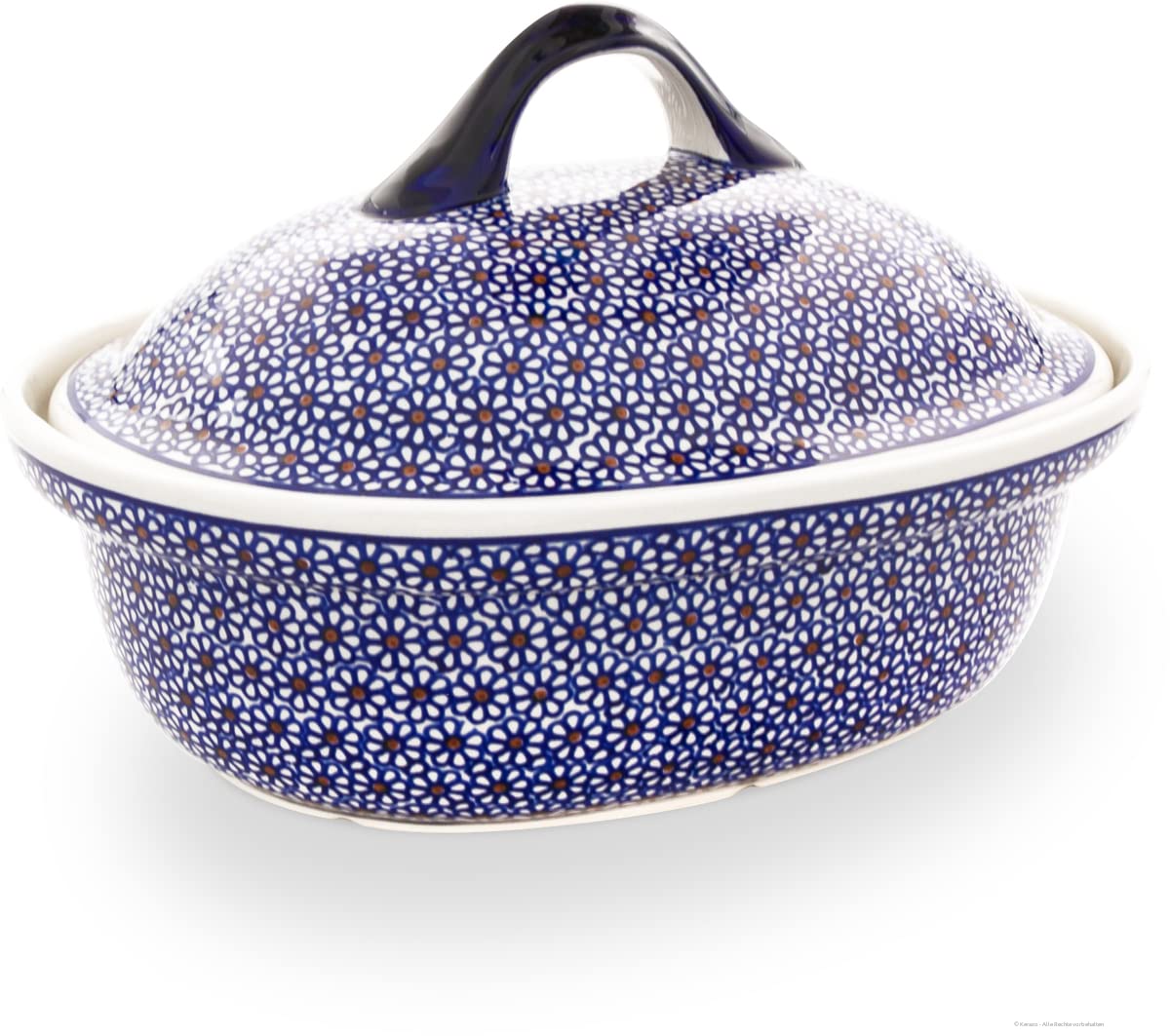 Bunzlauer Keramik 2,2 Liter Bräter Auflaufform mit Deckel für alle Herdarten und Backofen geeignet 31,8x25,5,5x19,2 cm (Dekor 120)