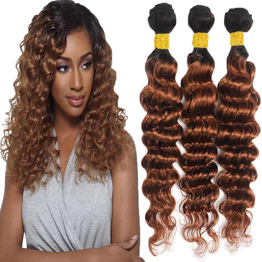 Ombre Bundles Brown Deep Wave Bundles Human Hair 1B/30