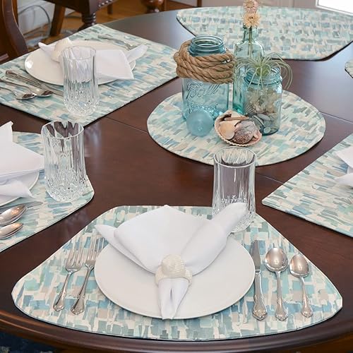 Miniatura 2 de Sweet Pea Linens Britto - Juego de cuatro manteles individuales en forma de cuña color turquesa