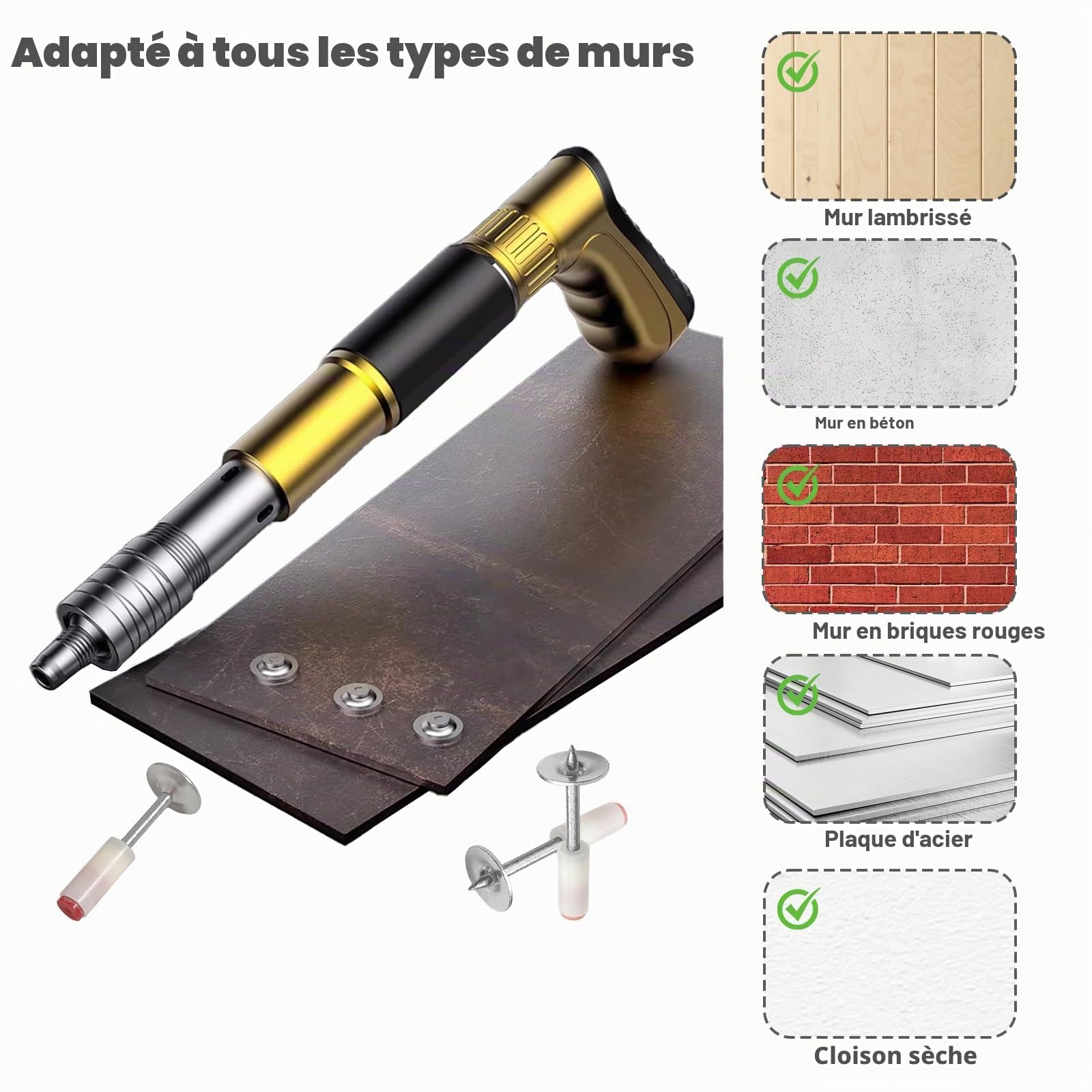 400 Clous Professionnels pour Pistolet à Ongles Manuel - 32mm x 7.3mm avec Rondelle 16mm en Acier Robuste - Idéal pour Fixations Durables sur Ciment, Bois et Métal
