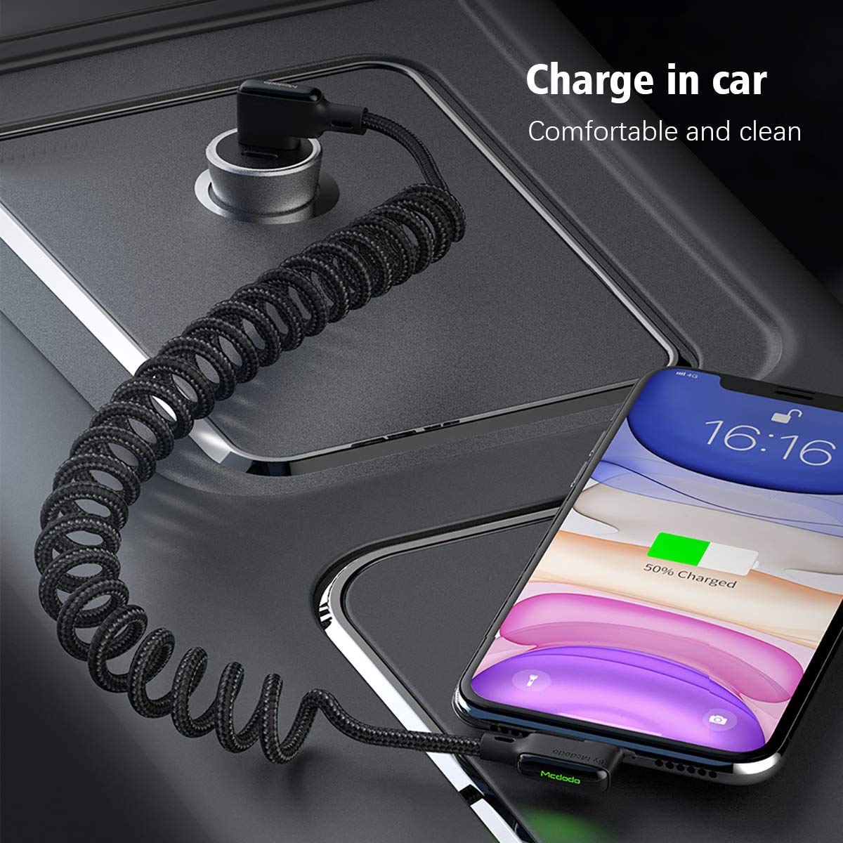 mcdodo [2 Pack] Anti Winding Cable, 90 Degree Retractable LED Coiled Cord Nylon Braided Sync Charge USB Data 6FT/1.8M Cable Compatible Phone 13/12/11 Pro Max XS/Max/XR/X/8//7/Plus/Pad/Pro/Air/2 More