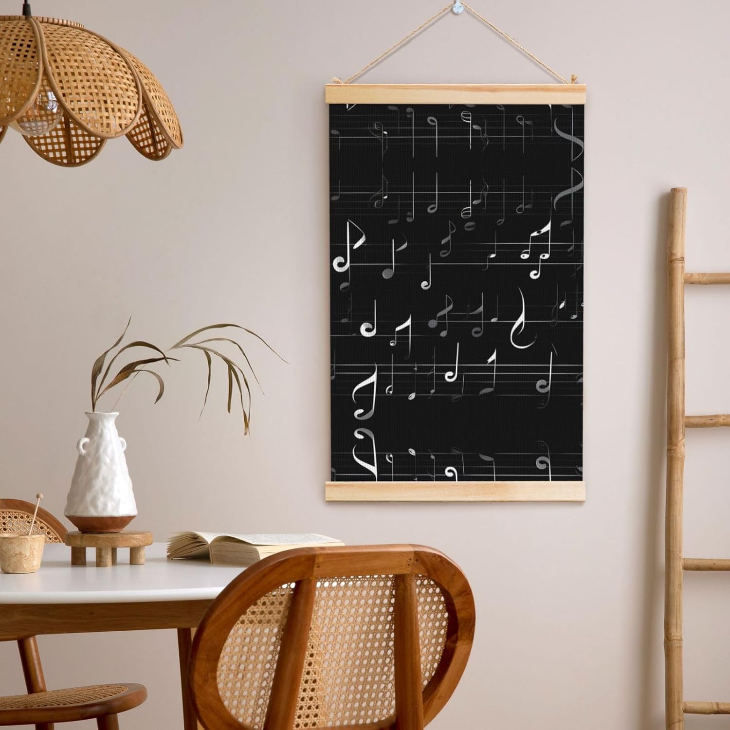 Black Music Notes Print Poster Hanger,Hanging Poster, Poster Frame,Wood Poster Hanger, For Wall Hanging