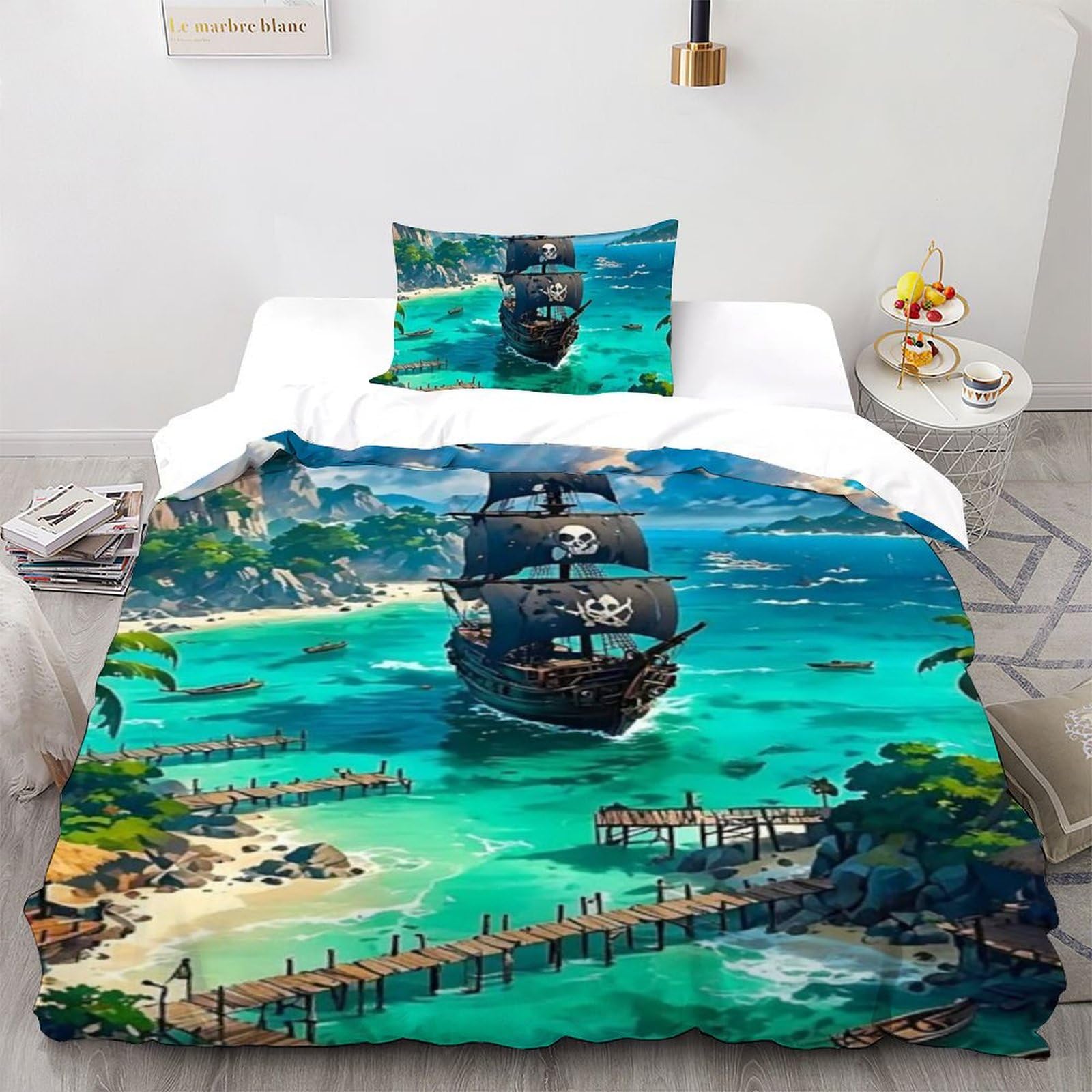Housse de couette enfant navigation 3D en microfibre 135x200cm pour chambre de petit garçon