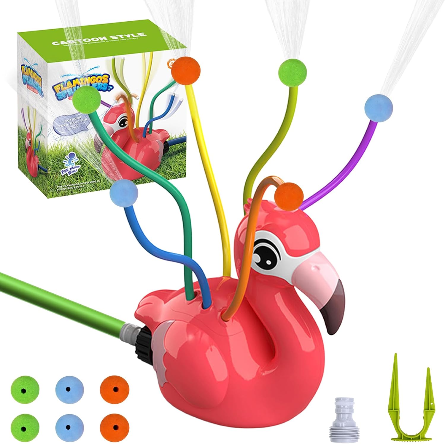 Children's Outdoor Water Sprinkler with 6 Wobble Hoses and Sponge Balls, Cute Water Toy Garden, Summer Toy, Sparkling Water Fun for Garden, Backyard, Lawn, Pets