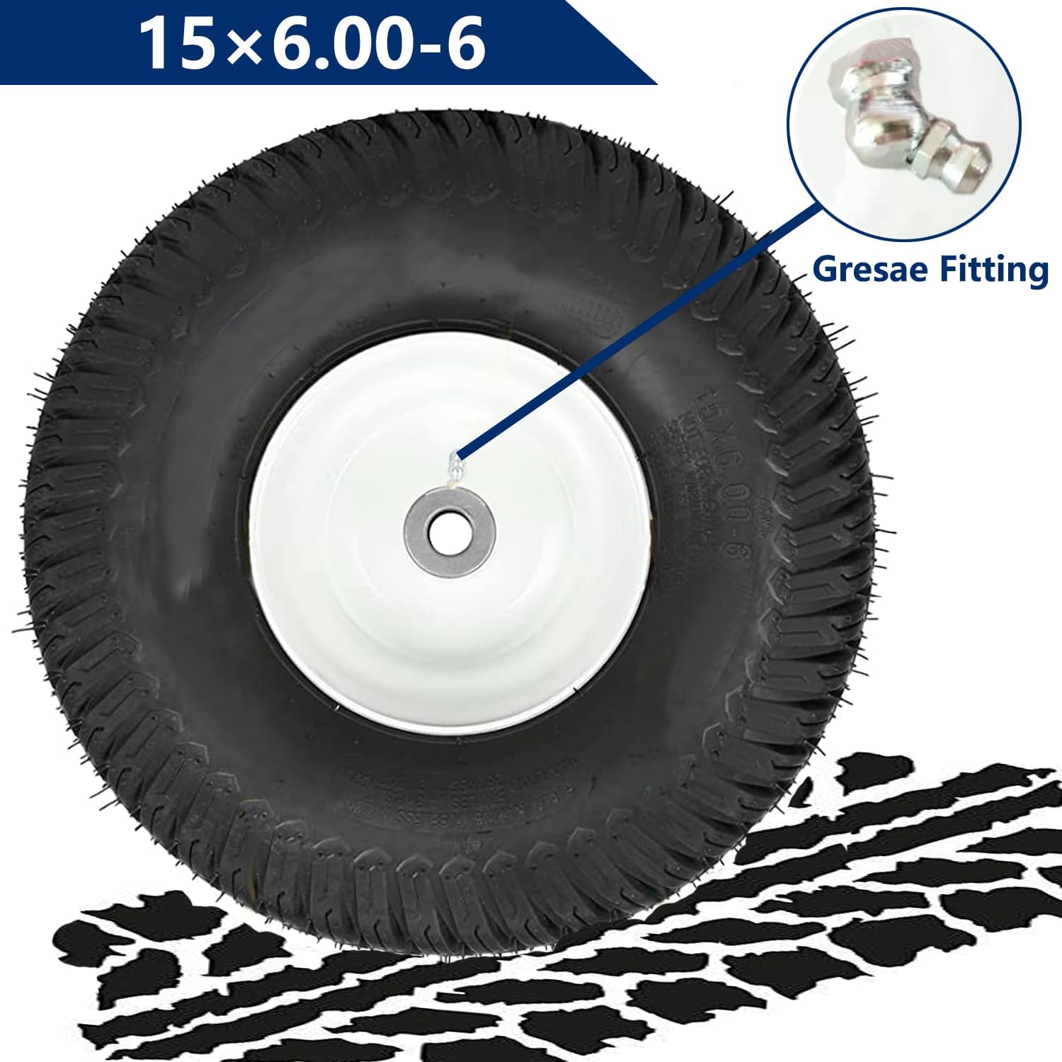 2x 15x6.00-6 Lawn Mower Tires 4-Ply Tubeless 570lbs Capacity 3/4" Bushing