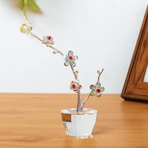 Miniatura 3 de Colorida figura de flor de ciruelo de cristal, florero de cristal para boda, aniversario, esposa, regalos románticos para siempre, día de San