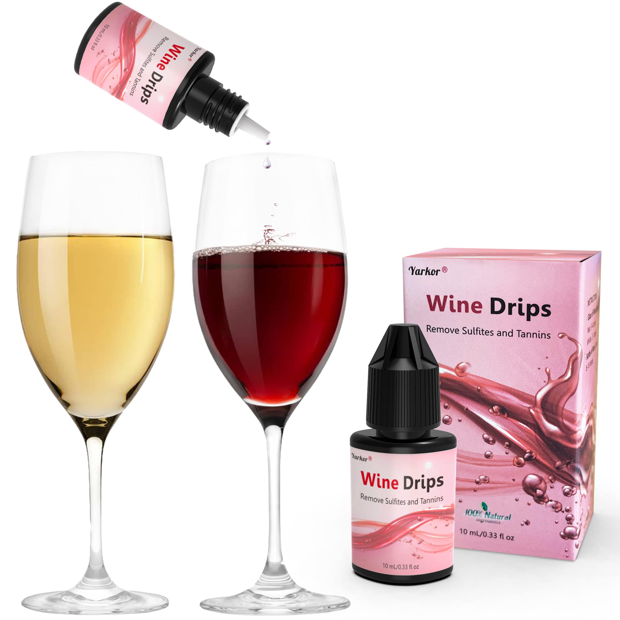 YARKOR 𝐋𝐨𝐰𝐞𝐬𝐭 𝐏𝐫𝐢𝐜𝐞 𝟐 𝐁𝐨𝐭𝐭𝐥𝐞𝐬 Wine Sulfite and Histamine Remover, Drops, Naturally Reduces Related Allergies in 20 Seconds – Filter or Wand Alternative