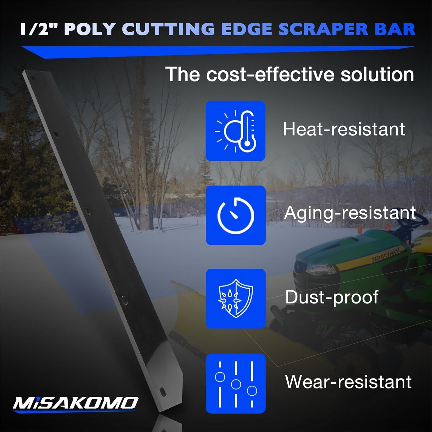 1/2" Heavy Duty Poly Cutting Edge Scraper Bar Compatible with John Deere 54" Front Mount Snow Blade Plow, Replace# M75679