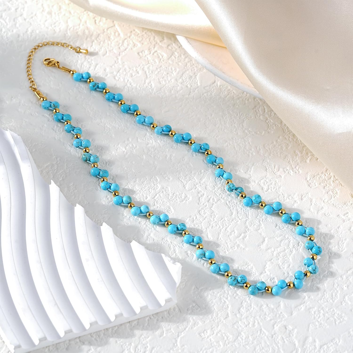 Natural Stone Beads Necklace for Female 18K Gold Plated Heart/Pearl Pendant Gemstone Jewelry Gift for Women