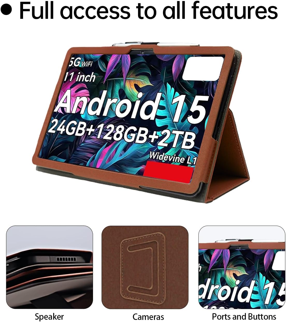 Case for TABWEE T90 Tablet 11 Inch Android 15 Tablet，WUNIAK Premium Leather Business Folio Stand Cover for TABWEE T90 Tablet 11 Inch Android 15 Tablet with Hand Strap for Tablet,Brown