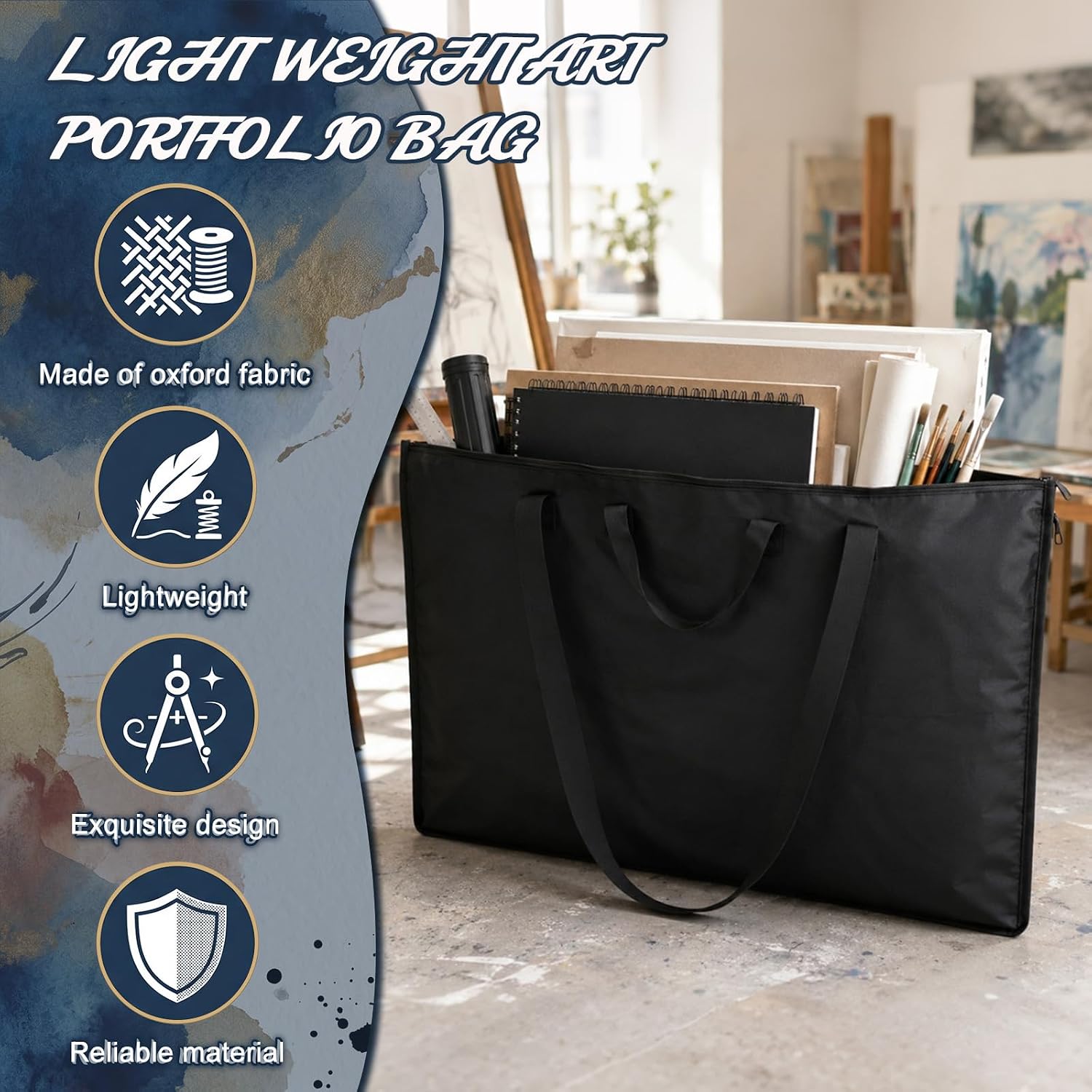 Shinylin Large Art Portfolio Bag, Lightweight Art Portfolio Case with Nylon Shoulder Strap 23" x 31" Waterproof Carrying Storage Case for Artwork Poster Sketching Canvas Photography Collections, Black