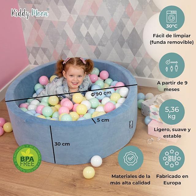 Foto 3 de 8 de KiddyMoon Piscina de Bolas en Terciopelo para Bebés Redonda 90x30 con 200 Pelotas 7cm Zona de Juego Niños…