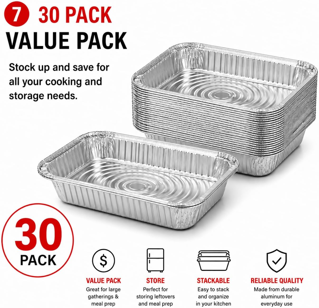 Aluminum Foil Pans 9x13 – Disposable Half Size Deep Steam Table Foil Pans for Oven Baking, Cakes, Roasting Turkey, Food Prep, Storing, Freezing & Chafing (9x13'' Half-Size)