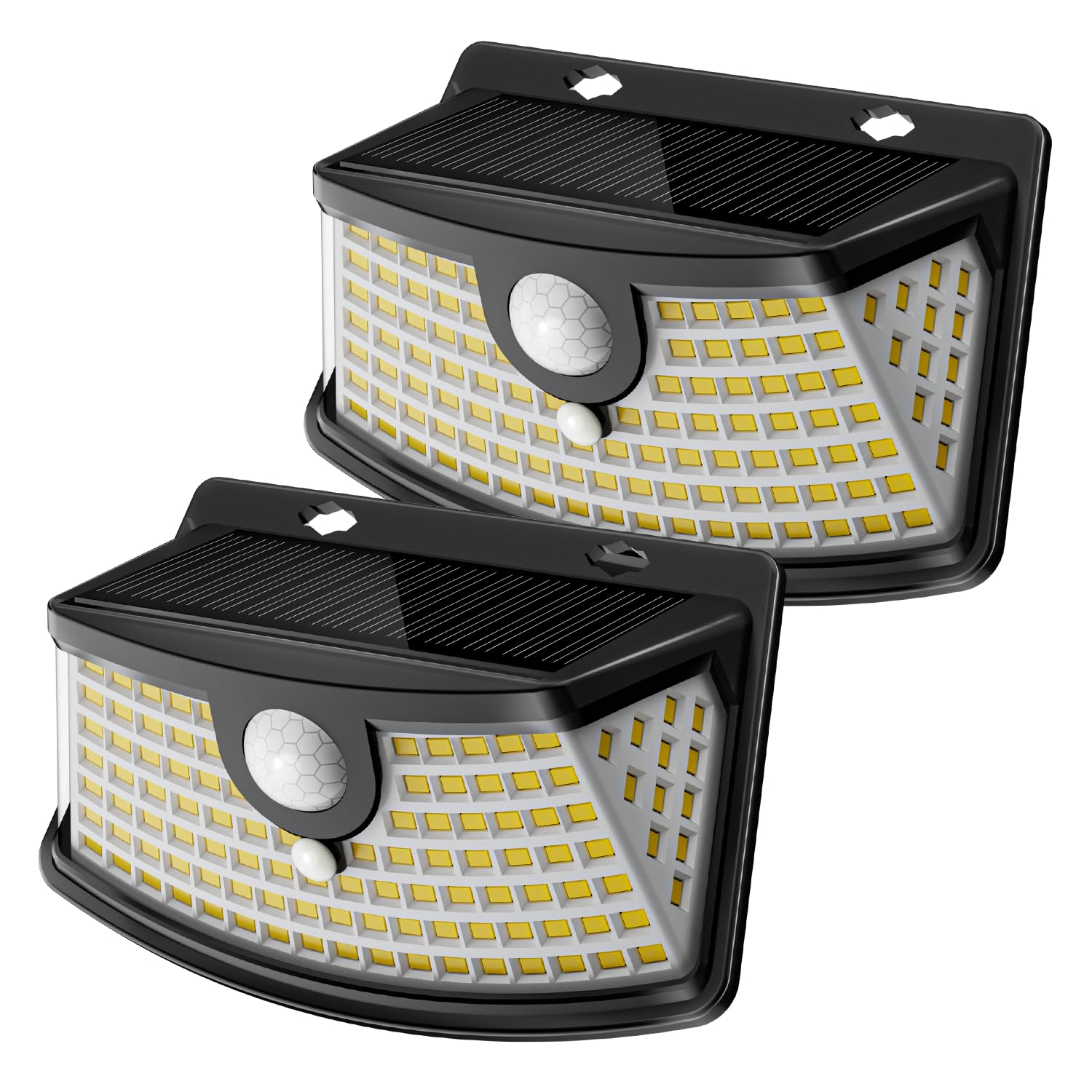 Aootek New Solar Motion Sensor Lights 120 LEDs with Lights Reflector,270° Wide Angle, IP65 Waterproof, Step Lights for Front Door, Yard, Garage, Deck (Black, Warm White, 2-Pack)