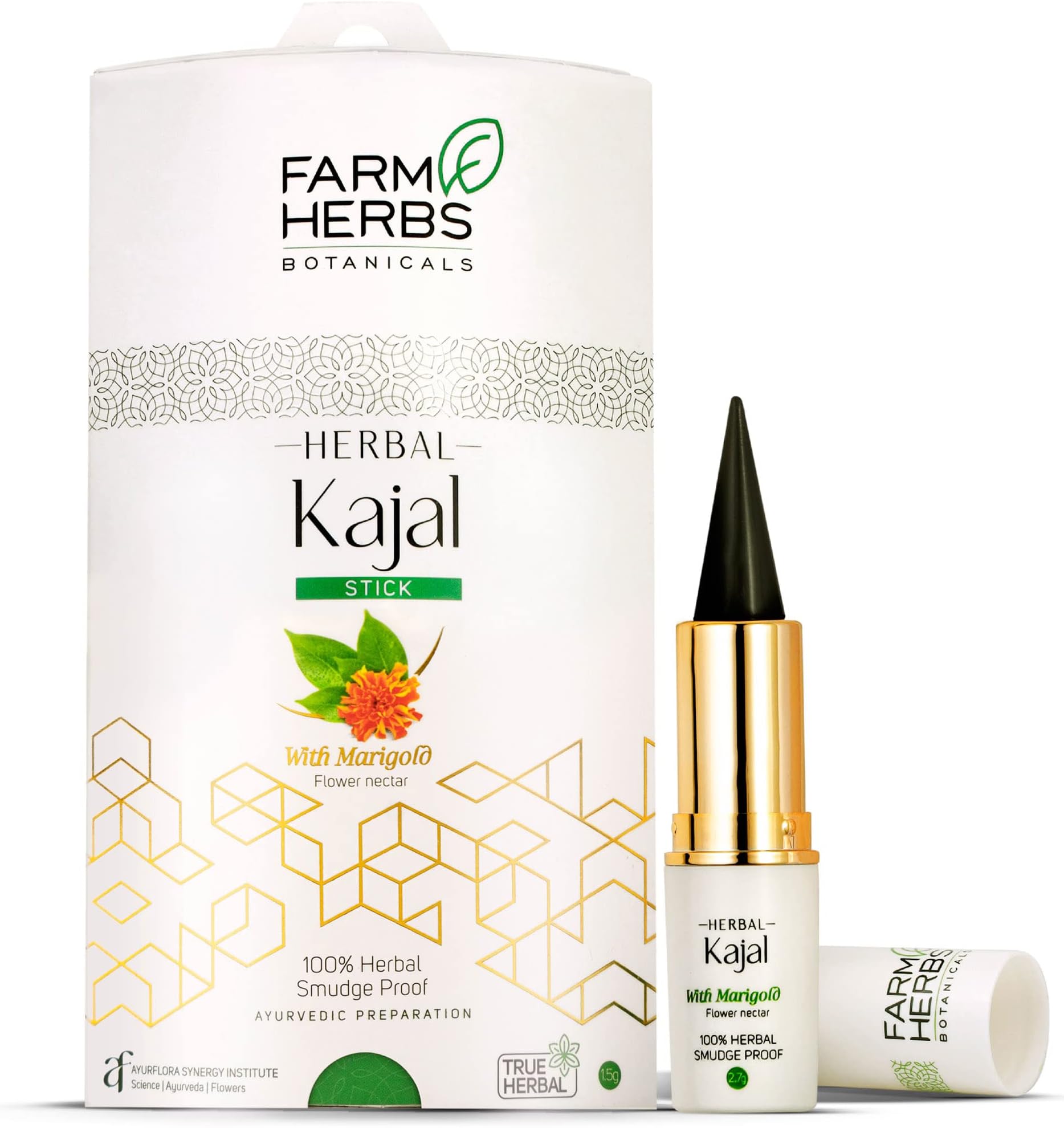 Farmherbs 100% Herbal Kajal Stick For Adults-Natural Olive Wax Based,Certified Lead-Free,Irritation-Free,Synthetic Chemical-Free,Smudgeproof,Natural Black Color