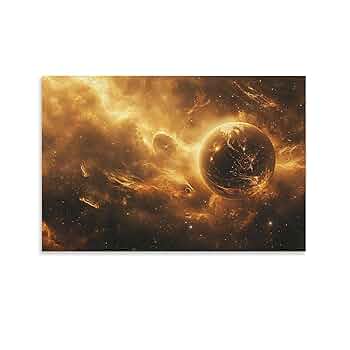 韓国画家　宇宙テーマの油彩画 金色フレーム付き Amazon.co.jp: アートパネル 風水 絵 玄関 油絵 絵画 金運アップ