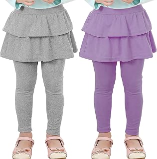 Girls School Uniform Pants Warm Stretchy Athletic Leggings with Skirt 2-14 Years Light Purple Mid Grey 2 Pack 4-5T