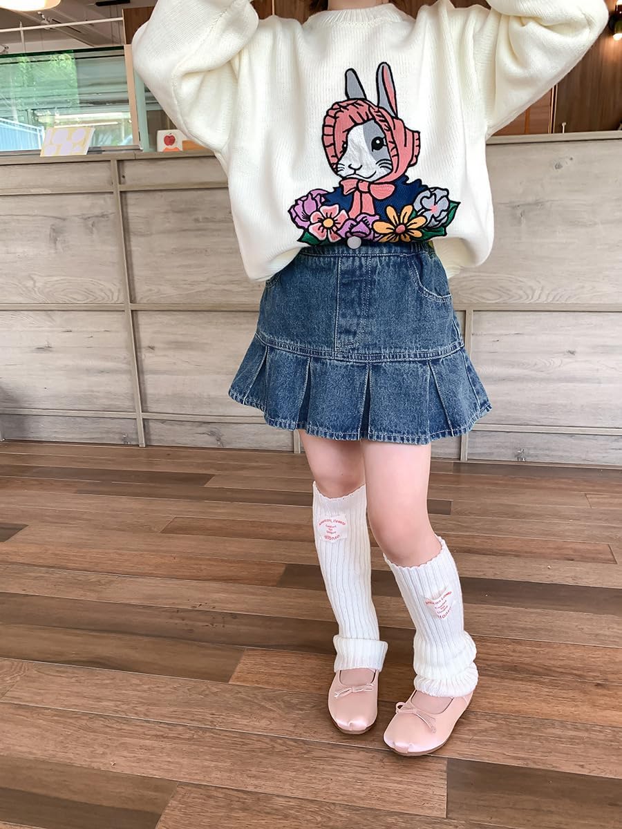 Flofallzique Girls Jean Skirt Pleated Blue Mini Kids Denim Skort with Short Underneath - Image 3