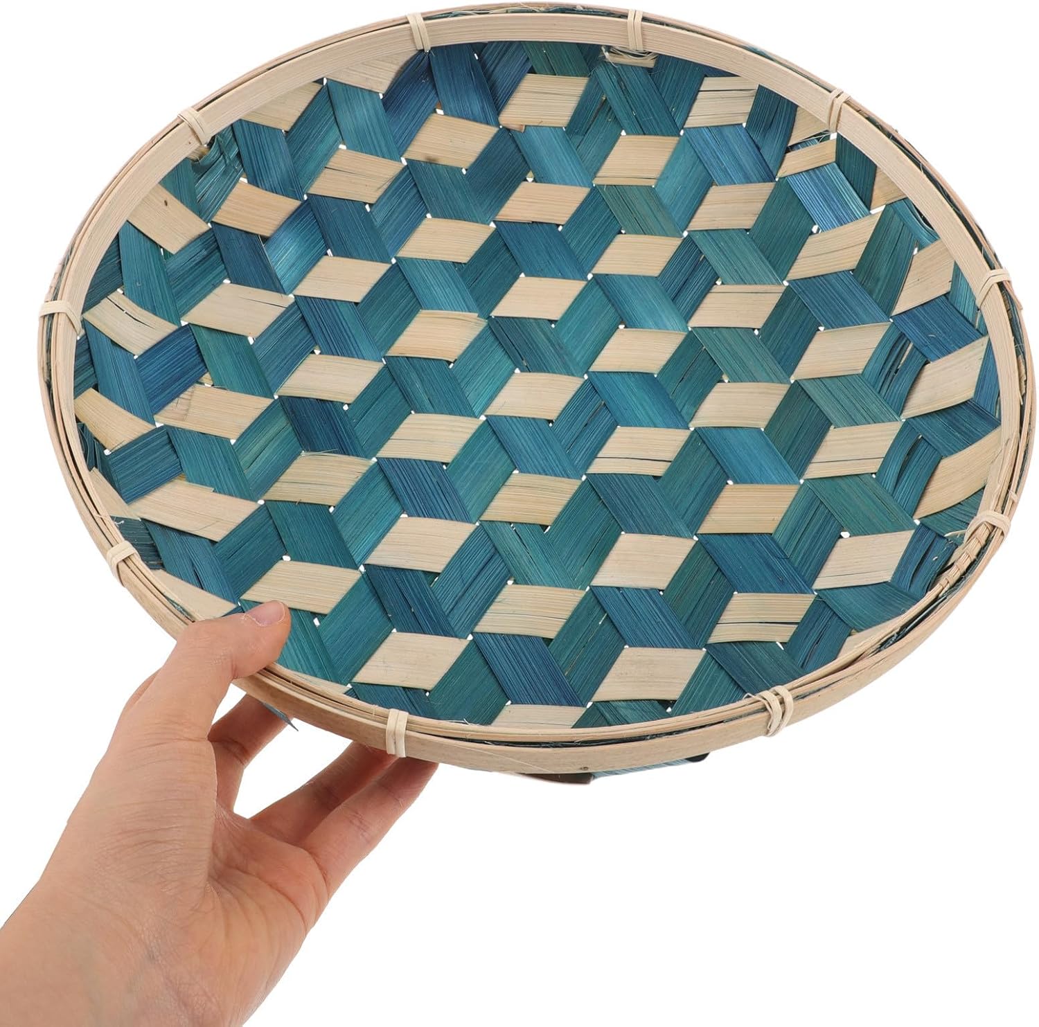 Basket Tray in Blue, Multifunctional Woven Bread and Fruit Basket for Kitchen and Dining Use, Elegant and Sturdy Serving Plate for Daily Food Organization