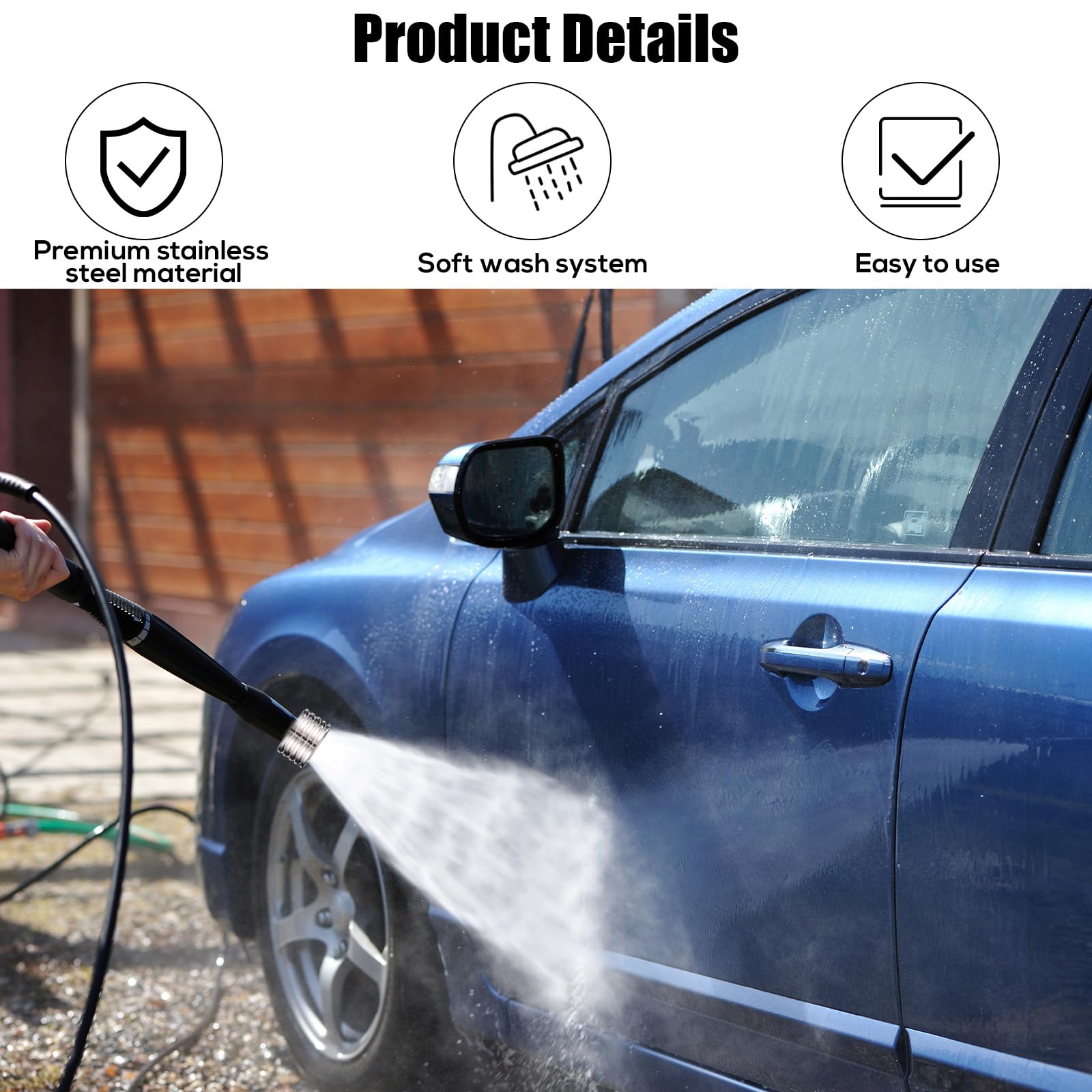 Tinoaly 3 Uds Boquillas Acero Inoxidable para Hidrolimpiadora, 3 Tamaños Apertura Boquilla Lavado Suave a Presión con Conexión Rápida de 1/4" para Riego de Jardines Coches y Muebles