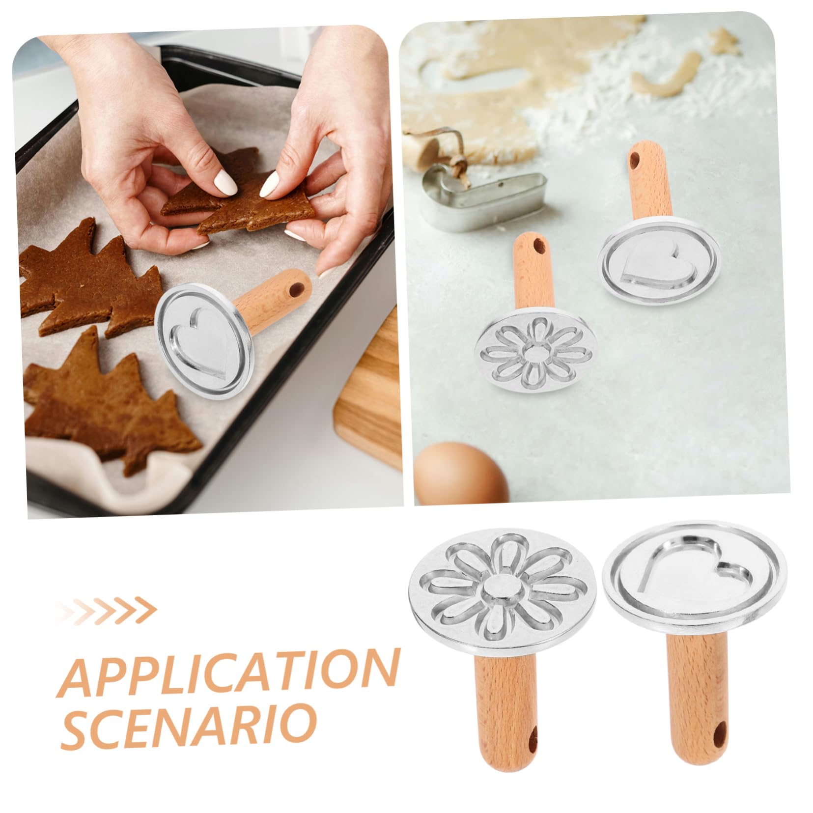 Alipis 6 PCS del Biscotto Pressa per Biscotti per La Cottura 3D Stampo da Forno della Pressa del Biscotto Onigiri Cookie Stamps Manico in Legno del Biscotto