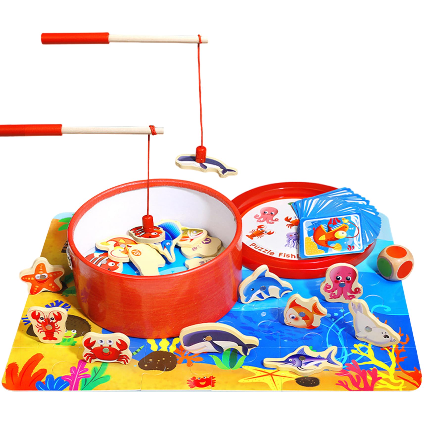 Jeu de pêche magnétique en bois pour enfants de 3 à 5 ans