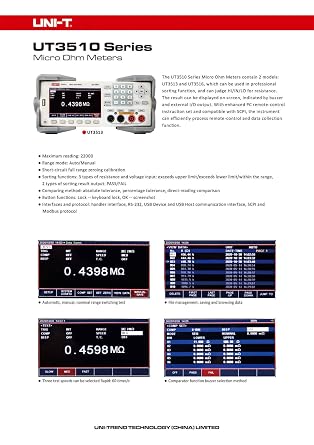 UNI-T UT3510 Series Micro Ohm Meters Handler,RS232,USB Device,USB Host 12 2U 4.3 inches TFT LCD (UT3513 1~20k)