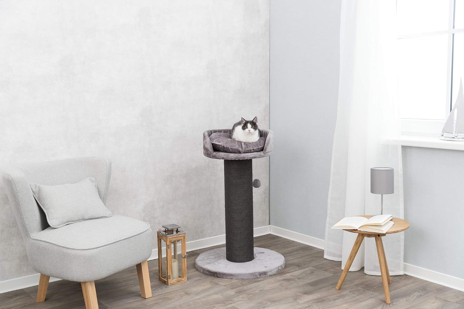 review TRIXIE Pepino Scratching Post – Toy - Cozy Bed – Indoor Cat Playground – Sisal Tower – 35” Tall, Pepino, Gray, 22.75 x 22.75 x 35 in.
