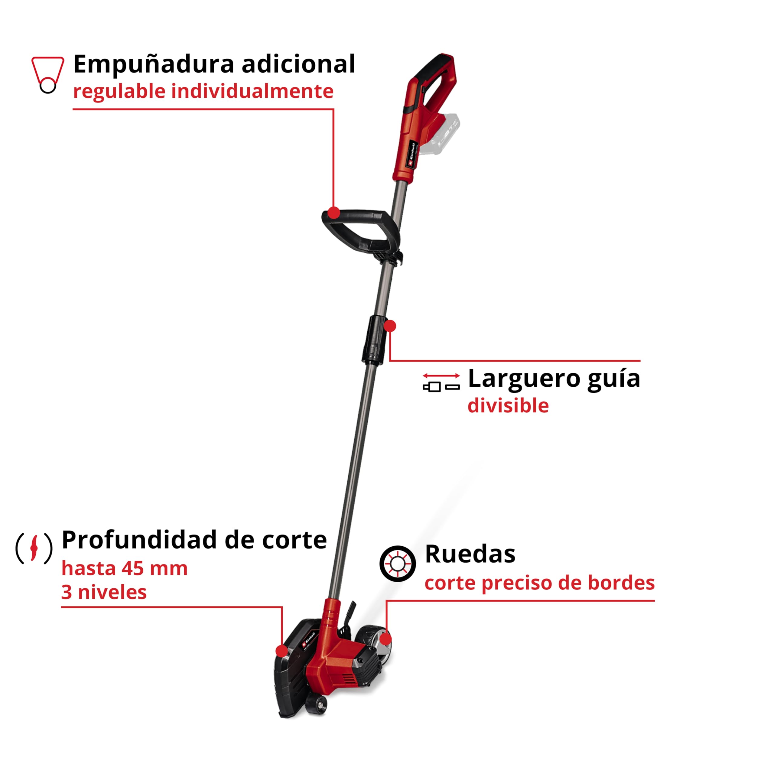 Einhell GE-LE 18/190 Li-Solo Power X-Change - Cortabordes inalámbrico (18 V, Ajuste de Profundidad a 3 Niveles, Mango Desmontable, Revestimiento Suave Softgrip, sin batería ni Cargador)