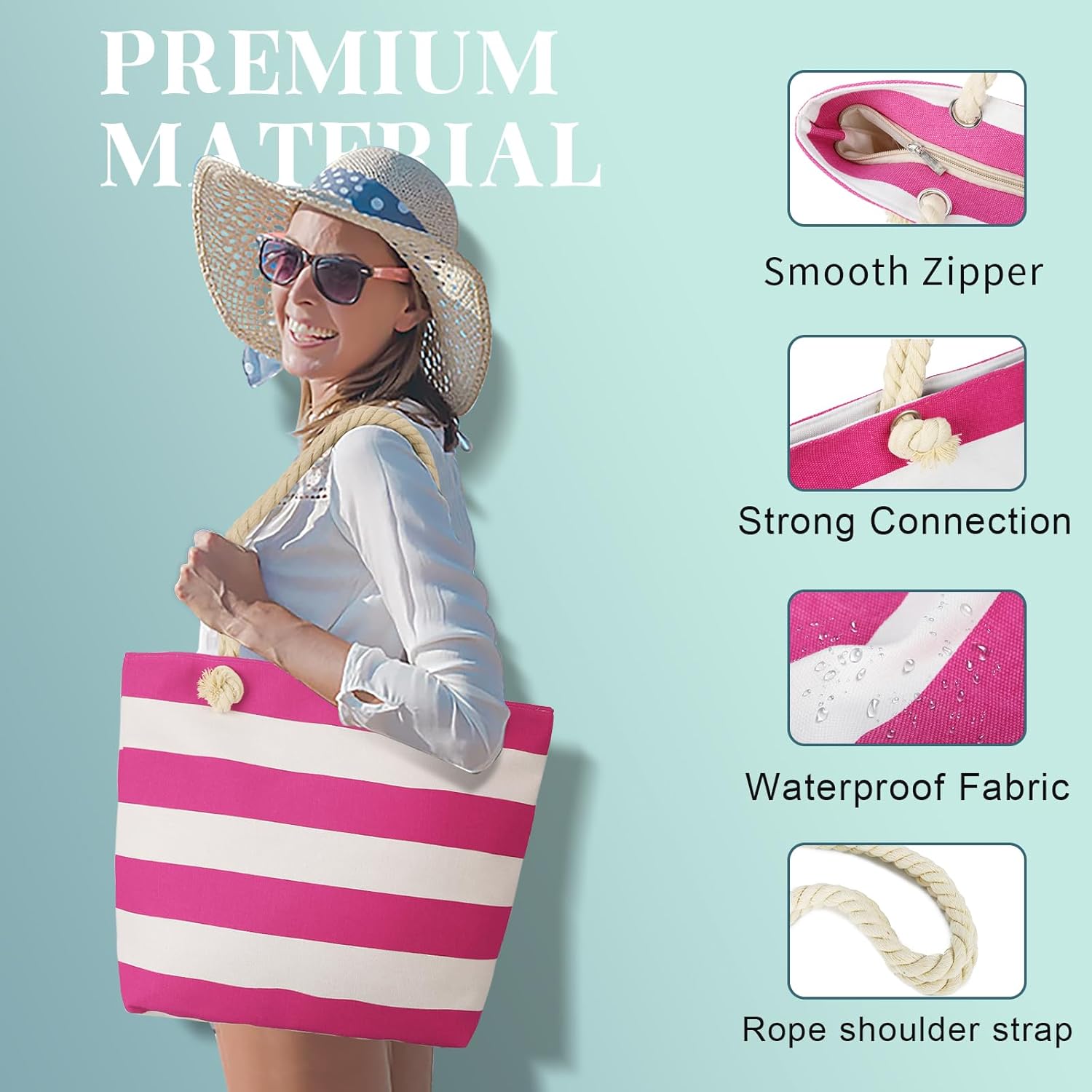 LAVTUG Beach Bags for Women, Large Canvas Beach Tote Bag Waterproof Sandproof Beach Bags Swim Pool Bag Travel Essentials - Image 6