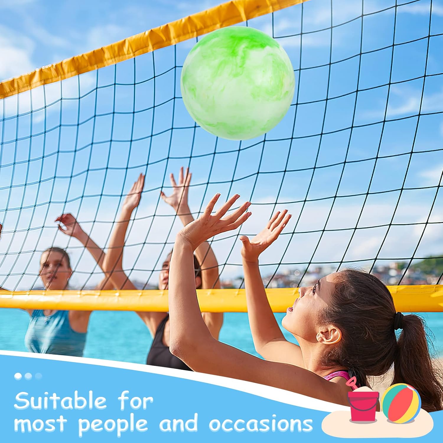 3 otters 6PCS Playground Balls, 8.5 Inches Beach Ball for Kids Inflatable Bouncy Balls with Air Pump, for Kids Adult Indoor Outdoor Sports Games