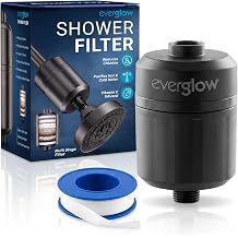 EVERGLOW 15-Stage High Output Shower Filter Head for Hard Water, Black