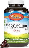 Vista 10 de Carlson - Geles de magnesio, 400 mg de magnesio por cápsula blanda, soporte cardíaco y muscular, cápsulas de gel de magnesio, función intestinal
