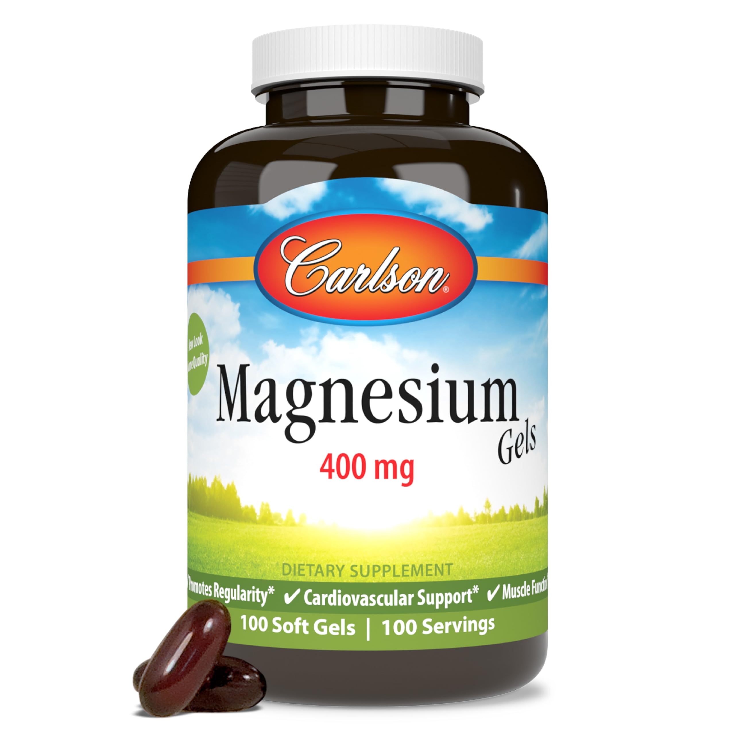 Carlson Magnesium Gels, 400 mg, Muscle Support, 100 Softgels 100 Count (Pack of 1)